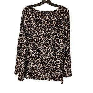 Mario Serrani Women's Crew Neck Long‎ Sleeve Shirt Top Brown Leopard Size S/CH